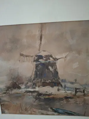 Hein Heertjes - Nederlands polderlandschap met molen kopen? Bied vanaf 100!