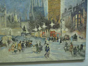 Niet of onleesbaar gesigneerd - Olieverf en zand , Wintergezicht Londen (?) – gesigneerd - 50 x 60 cm kopen? Bied vanaf 10!