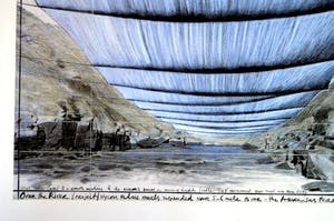 Christo - Over The River op gehamerd karton en in blauw handgesigneerd kopen? Bied vanaf 230!