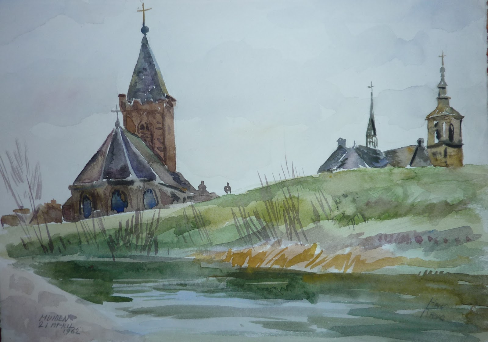 Han Krug - Aquarel - "Muiden" 1962 verkocht voor € 35!