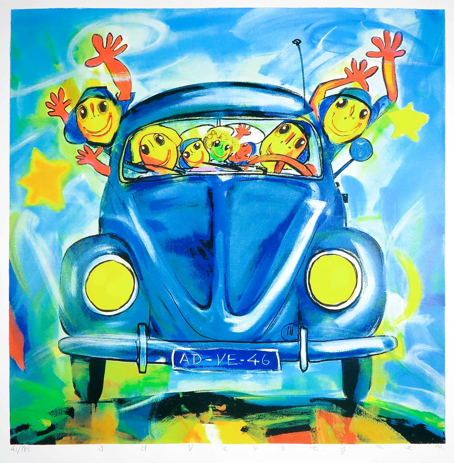 Ad Verstijnen - Zeefdruk, VW Brilletje voorruit verkocht voor € 1!