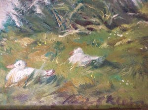 Roelof Klein - 1915-1981 boerderij in landschap met eenden kopen? Bied vanaf 75!