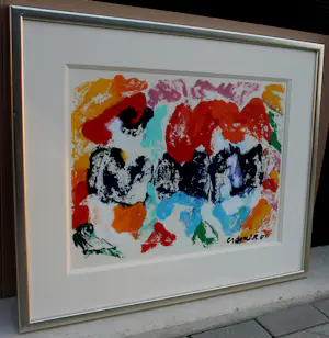 Jan Cremer - Ingelijst olieverf op papier: compositie met tulpen - 2000 kopen? Bied vanaf 2499!