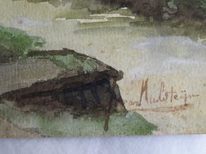 Johan van Hulsteijn - 2x Aquarel , “Landschap met vrouw” – gesigneerd – ca 1885 kopen? Bied vanaf 10!