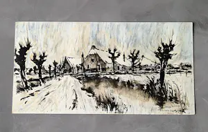 Toon Koster - Sfeervol impressionistisch Aquarel en Sepia "winterlandschap" gesigneerd kopen? Bied vanaf 43!