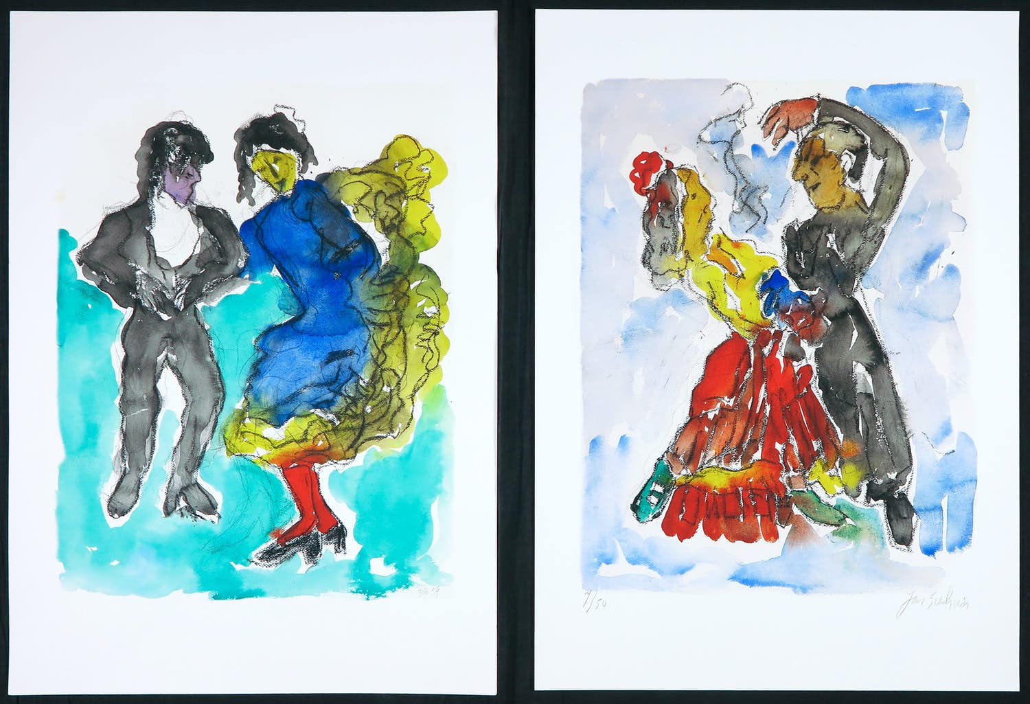 Jan Sierhuis - Twee giclées, Dansers, inclusief gedicht kopen? Bied vanaf 80!