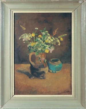 Henk Kuipers - Olieverf op doek, Stilleven met veldbloemen - Ingelijst kopen? Bied vanaf 1!