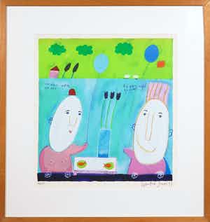 Wouter Stips - Zeefdruk, Dan aten we vis - Ingelijst verkocht voor € 35!