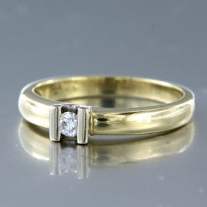 14K Goud - bicolor gouden ring bezet met briljant geslepen diamant kopen? Bied vanaf 220!