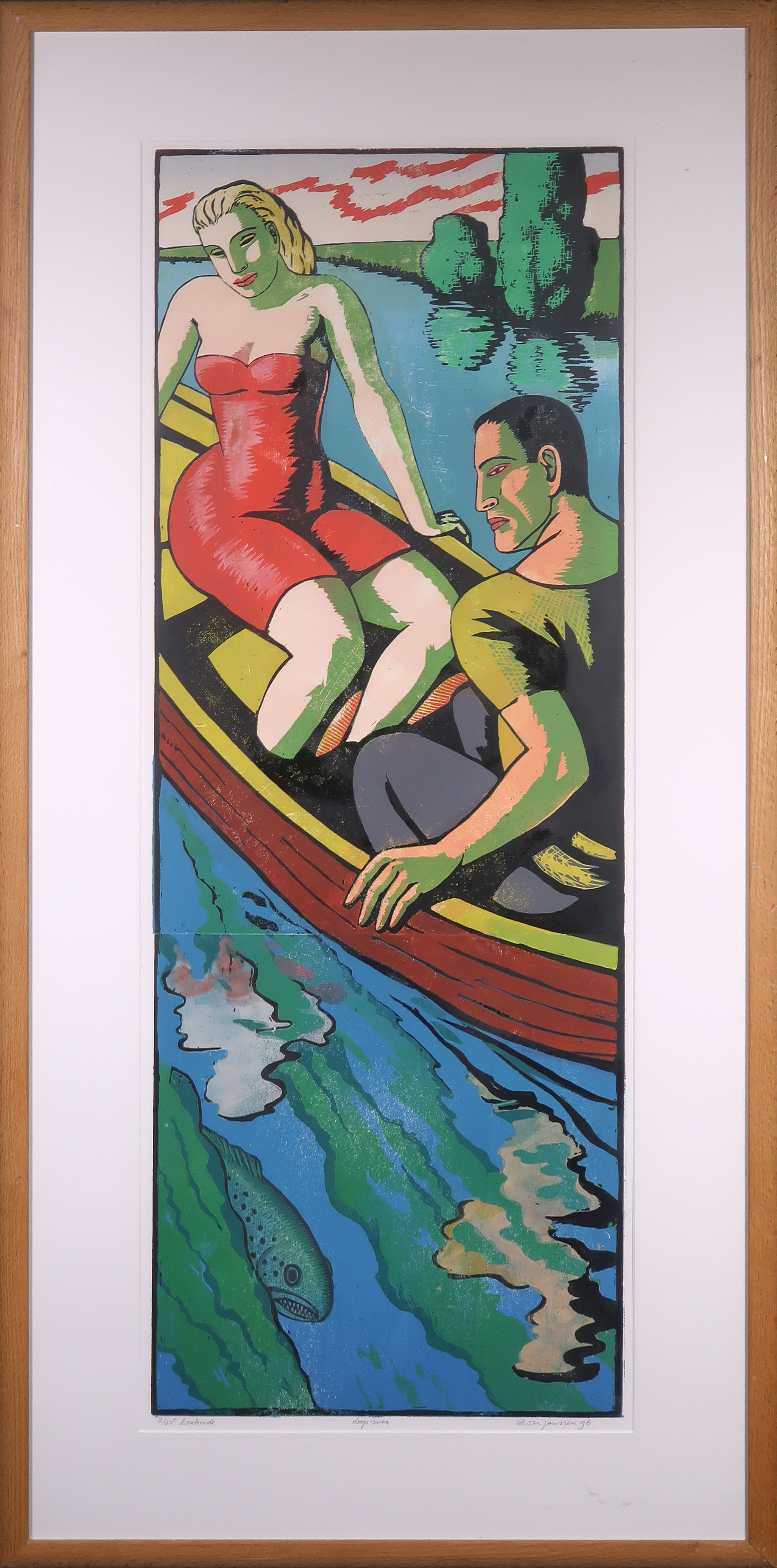 Leon Janssen - Houtsnede, Deep river - Ingelijst (Groot) verkocht voor € 80!