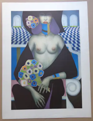 Jef van Tuerenhout - HALFNAAKTE VROUW / KLEURZEEFDRUK / 80x60cm / SIG kopen? Bied vanaf 90!