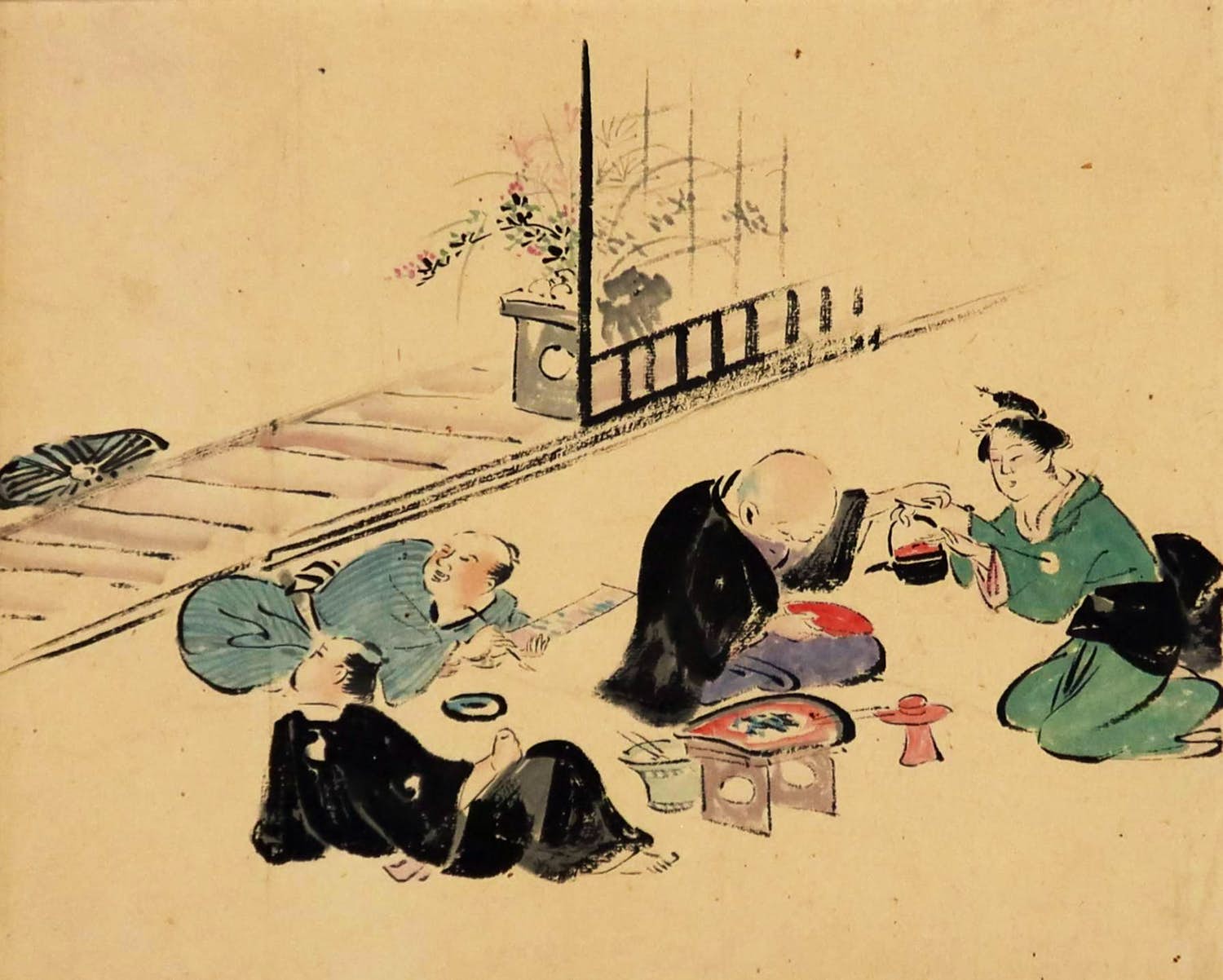 Niet of onleesbaar gesigneerd - Japanse inkttekening, ca. 1850/1870, "Fuzoku-zu" kopen? Bied vanaf 1!