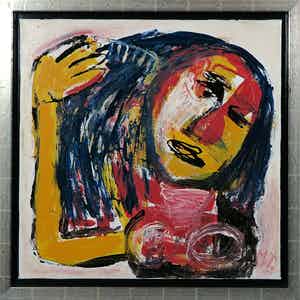 Martin van Wordragen - Olieverf op doek, Zich kammende vrouw, Ingelijst verkocht voor € 150!