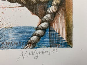 Nicolaas Wijnberg - kleurenlitho - 'Naakt op de kade' - 1982 kopen? Bied vanaf 99!