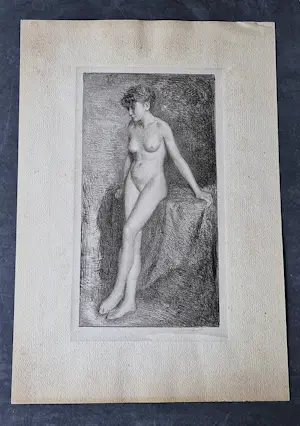 Georg Rueter - Knappe monochrome lithografie "staand naakt" - 1920 - potloodgesigneerd kopen? Bied vanaf 38!
