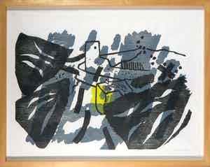 Jef Diederen - Houtsnede op Japans papier, Zonder titel - Ingelijst verkocht voor € 50!