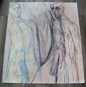 Hans Abbing - zeer grote krijttekening - 1995 kopen? Bied vanaf 325!