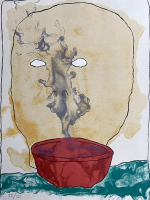 Mark Brusse - kleurenzeefdruk - 'De rode kom' - 1995 (Zie conditie) kopen? Bied vanaf 1!