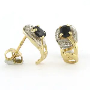 14k bicolour  gouden oorknoppen met saffier en single cut geslepen diamant kopen? Bied vanaf 125!