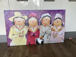 Theo Broeren - Glicée met acryl op doek ‘ Hoedjes Feest ‘ (GROOT) kopen? Bied vanaf 110!