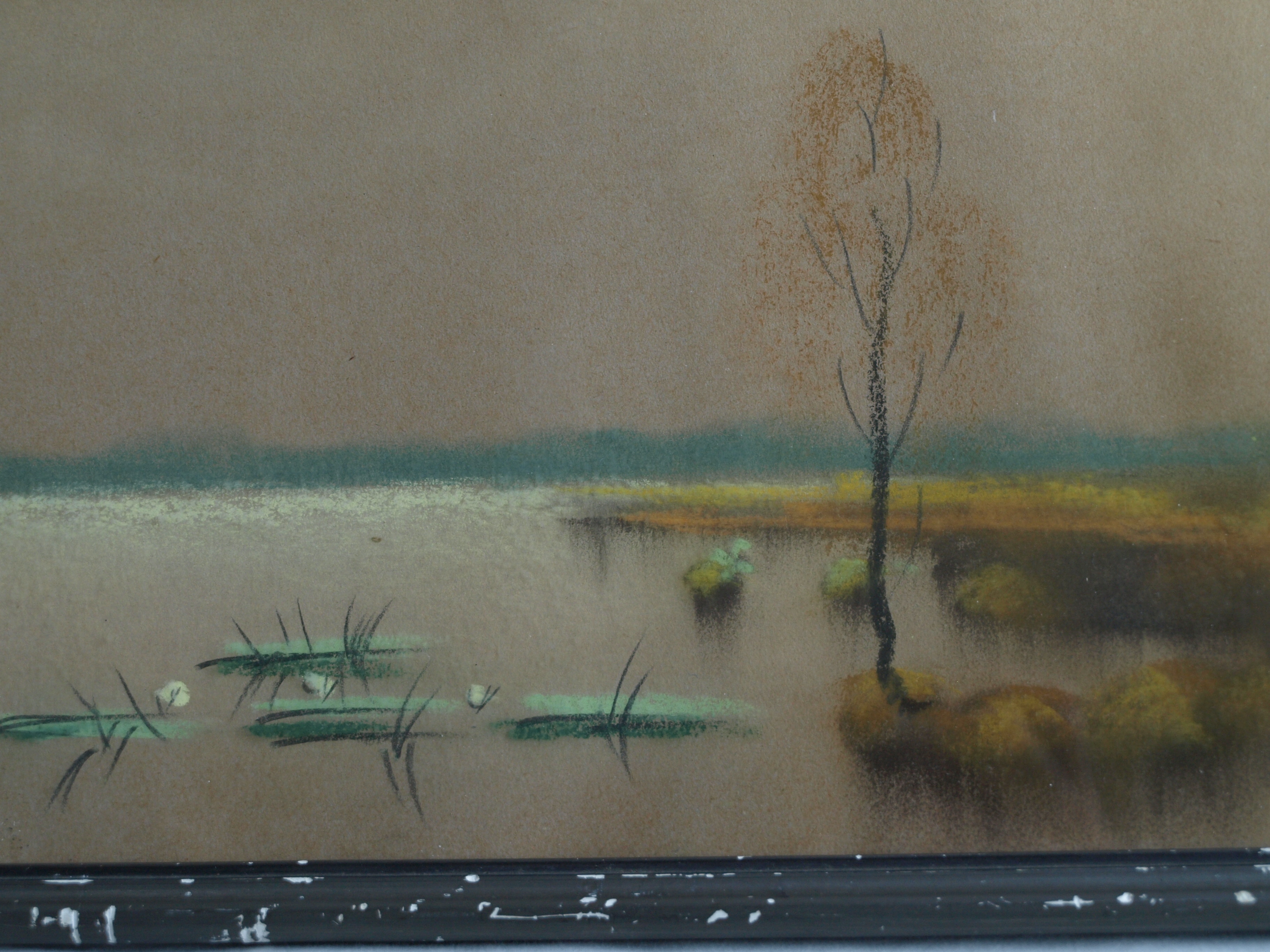 Niet of onleesbaar gesigneerd - Pasteltekening , Watergezicht – gesigneerd & ingelijst  kopen? Bied vanaf 1!