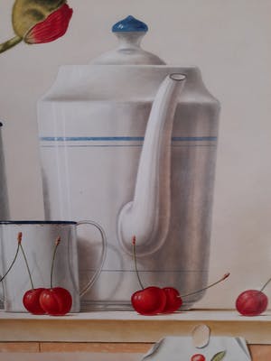 Ruud Verkerk - Stilleven met klaprozen en kersen kopen? Bied vanaf 700!