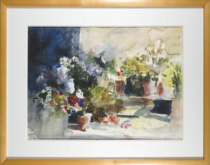 Boudewijn Korsmit - Aquarel, Z.T. Stilleven met potten - Ingelijst kopen? Bied vanaf 35!