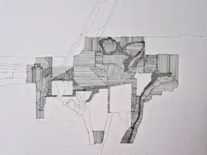 Jan de Hamer - Intrigerende architectuur Ets - "grafiek van rots en huis" - zeer kleine oplage verkocht voor € 35!