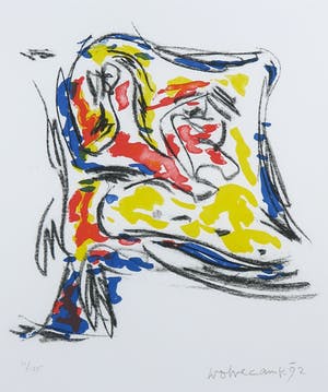 Theo Wolvecamp - Litho, Z.T. Compositie met rood, blauw en geel - Ingelijst kopen? Bied vanaf 100!