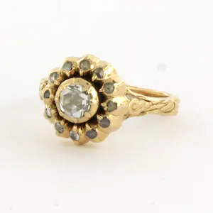 14k geel gouden entourage ring bezet met roos geslepen diamant tot. 0.40ct kopen? Bied vanaf 410!