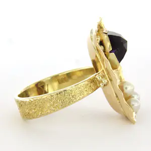 14k geel gouden ring bezet met parels en amethist – ringmaat 17(53) kopen? Bied vanaf 510!