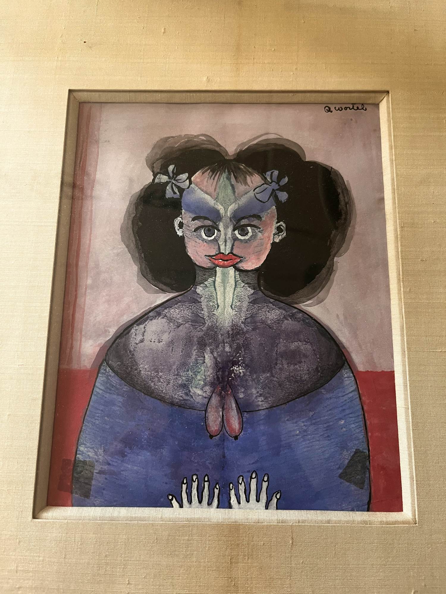 Ans Wortel - Gouache, vrouw met strikken in haar, handgesigneerd verkocht voor € 144!