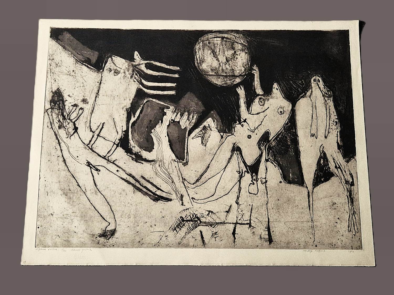 Hannes Postma - Grote zwart wit Ets Aquatint - 1963 - "menselijk halfrond" zeer kleine oplage! kopen? Bied vanaf 38!