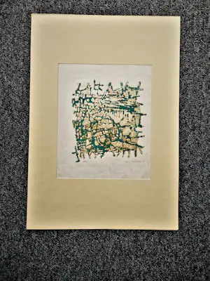 Nono Reinhold - Originele - 1960 - handgekleurde reliëfdruk Ets "compositie in groen" kopen? Bied vanaf 48!