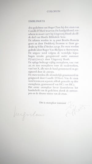 Hugo Claus - Hugo Claus en Camille d'Havé - Emblemata - etsen bij gedichten kopen? Bied vanaf 250!