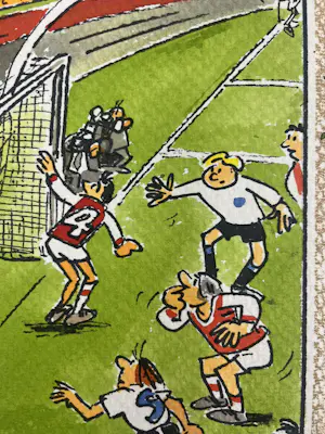 Dik Bruynesteyn - originele tekening 'Spanning en sensatie, de bal op de lat' kopen? Bied vanaf 85!