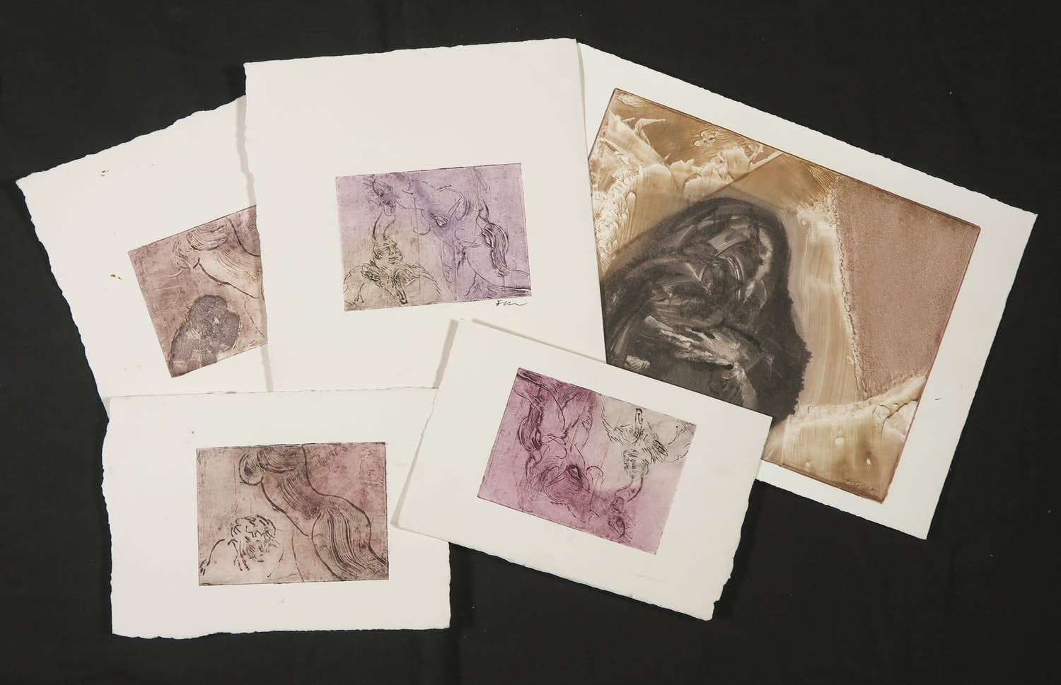 Luis Filcer - Lot van 5 unieke werken op papier (monotype), Naaktstudies / figuren kopen? Bied vanaf 1!