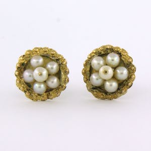 14k geel gouden oorknoppen bezet met parels - afm 1.0 cm x 1.0 cm kopen? Bied vanaf 110!