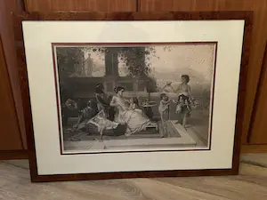 Constant Joseph Brochart - Zittende dame met kind en personeel met papagaaien op stok. kaufen? Bieten Sie von 75!