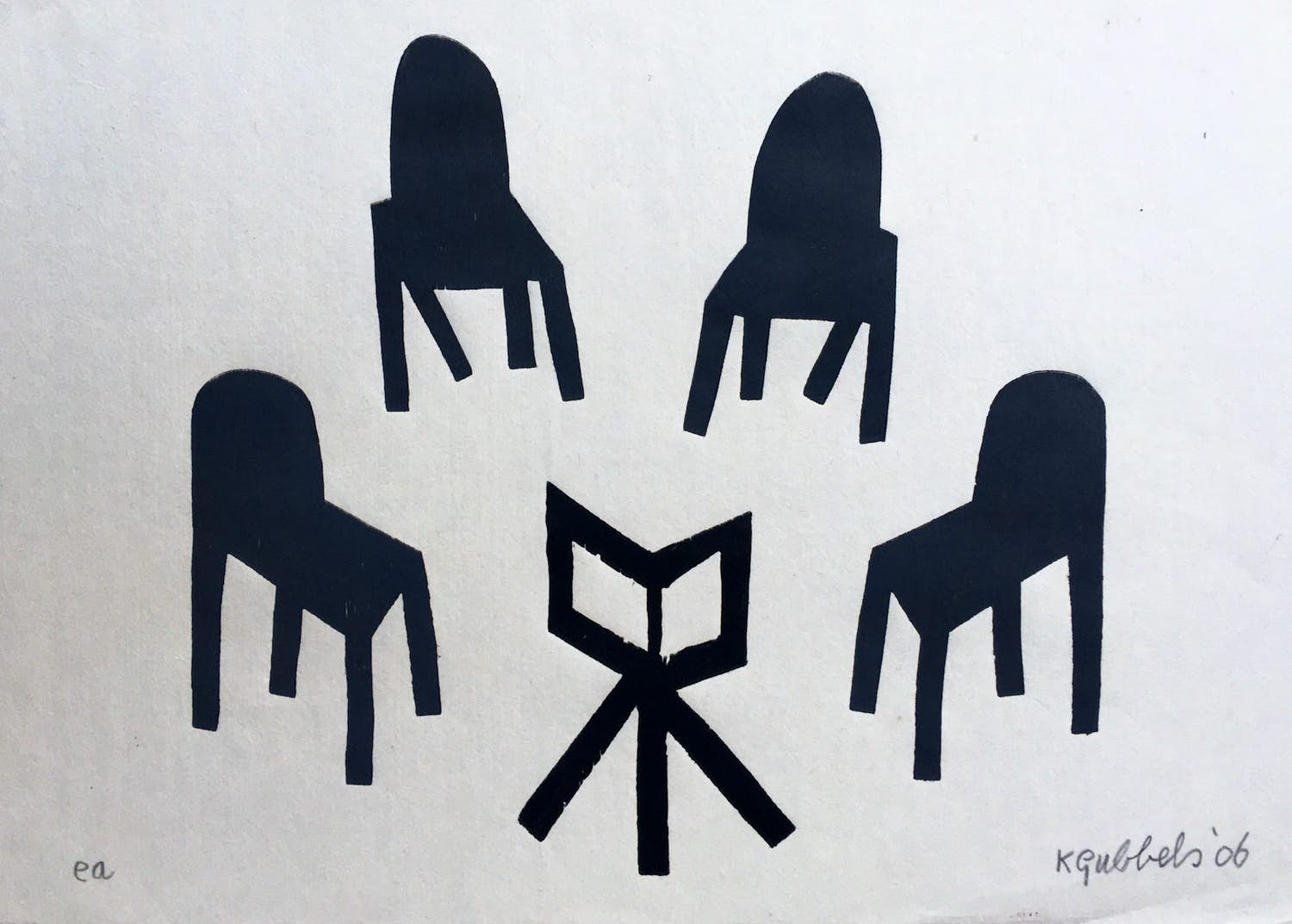 Klaas Gubbels - houtdruk 'Hongaars kwartet ’ - 2006 - oplage EA verkocht voor € 350!