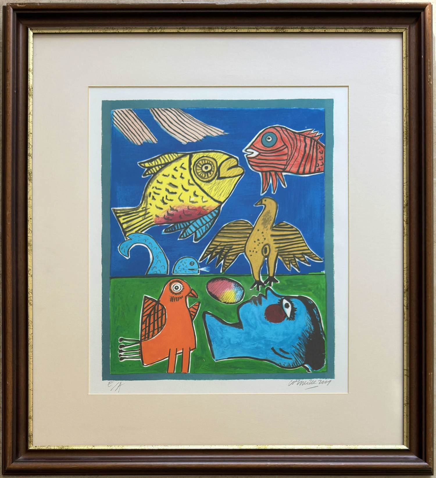 Corneille - Litho: 'Fantasie voorstelling met vissen, vogels en vrouw' (2009). kopen? Bied vanaf 335!