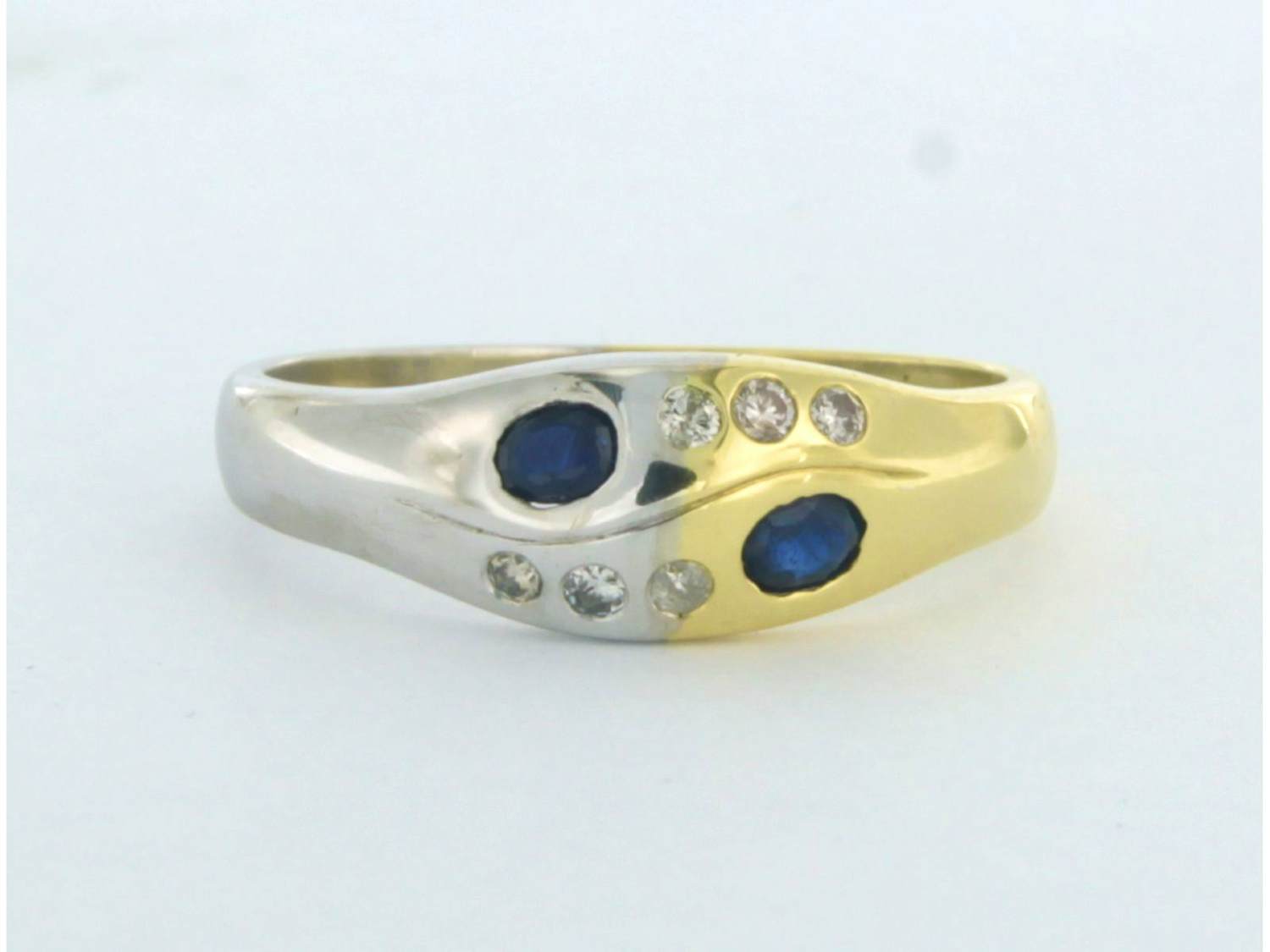 18k bicolour gouden ring met saffier en diamant 0.09 ct kopen? Bied vanaf 400!
