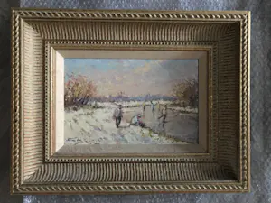 Niek van der Plas - Olieverf op paneel - Wintergezicht kopen? Bied vanaf 400!
