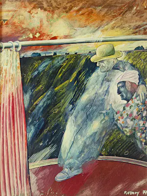 Mick Rooney - in 1977 geschilderde Gouache "man and woman in a surreal landscape" gesigneerd kopen? Bied vanaf 185!