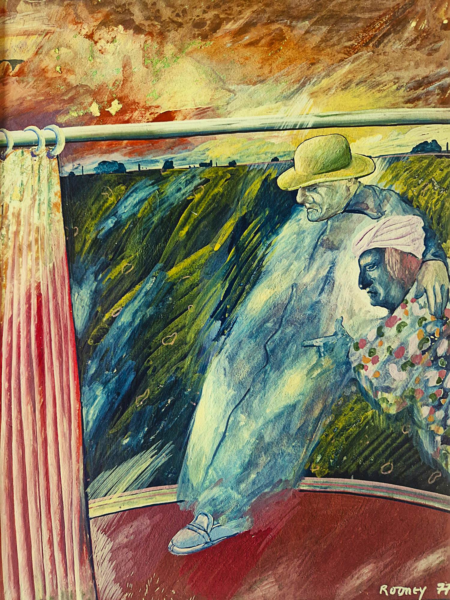 Mick Rooney - in 1977 geschilderde Gouache "man and woman in a surreal landscape" gesigneerd kopen? Bied vanaf 41!