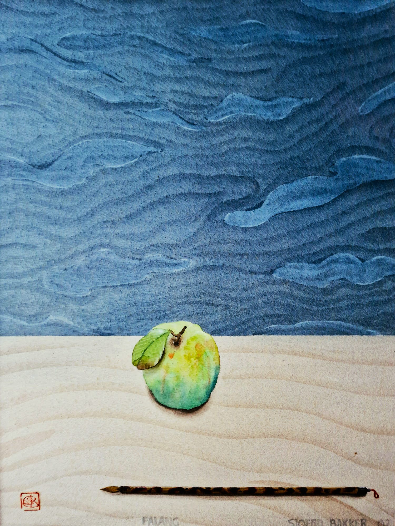 Sjoerd Bakker - Grote verstilde aquarel op papier "Falang" 1992 - in passe partout verkocht voor € 56!