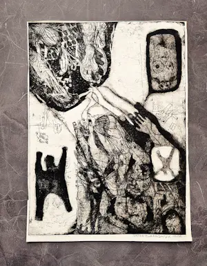 Pieter Zwaanswijk - onnavolgbaar Haarlems kunstenaar - ETS - surrealistische voorstelling - 1966 - kaufen? Bieten Sie von 37!