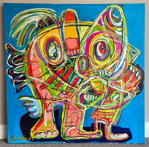 Osagie Edomwandagbon - Modern figuratief, kleurrijk werk verkocht voor € 200!