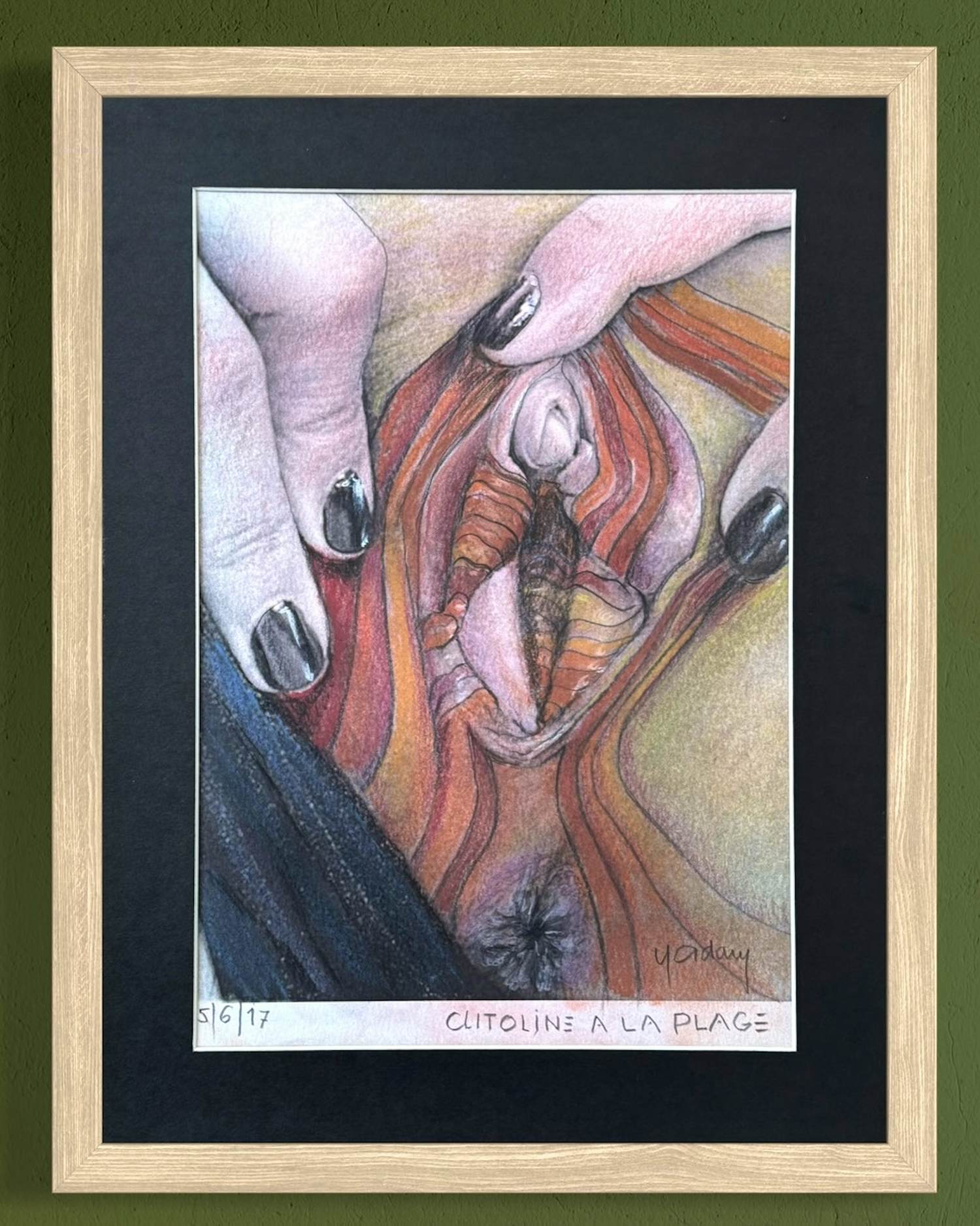 Yvon Adam - Erotische Kunst „Klitorina am Strand“, Mischtechnik – gerahmt kopen? Bied vanaf 50!