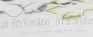 Chris van Tol - Potloodtekening, Max Beckmann in Zandvoort c. 1938 - Ingelijst kopen? Bied vanaf 1!
